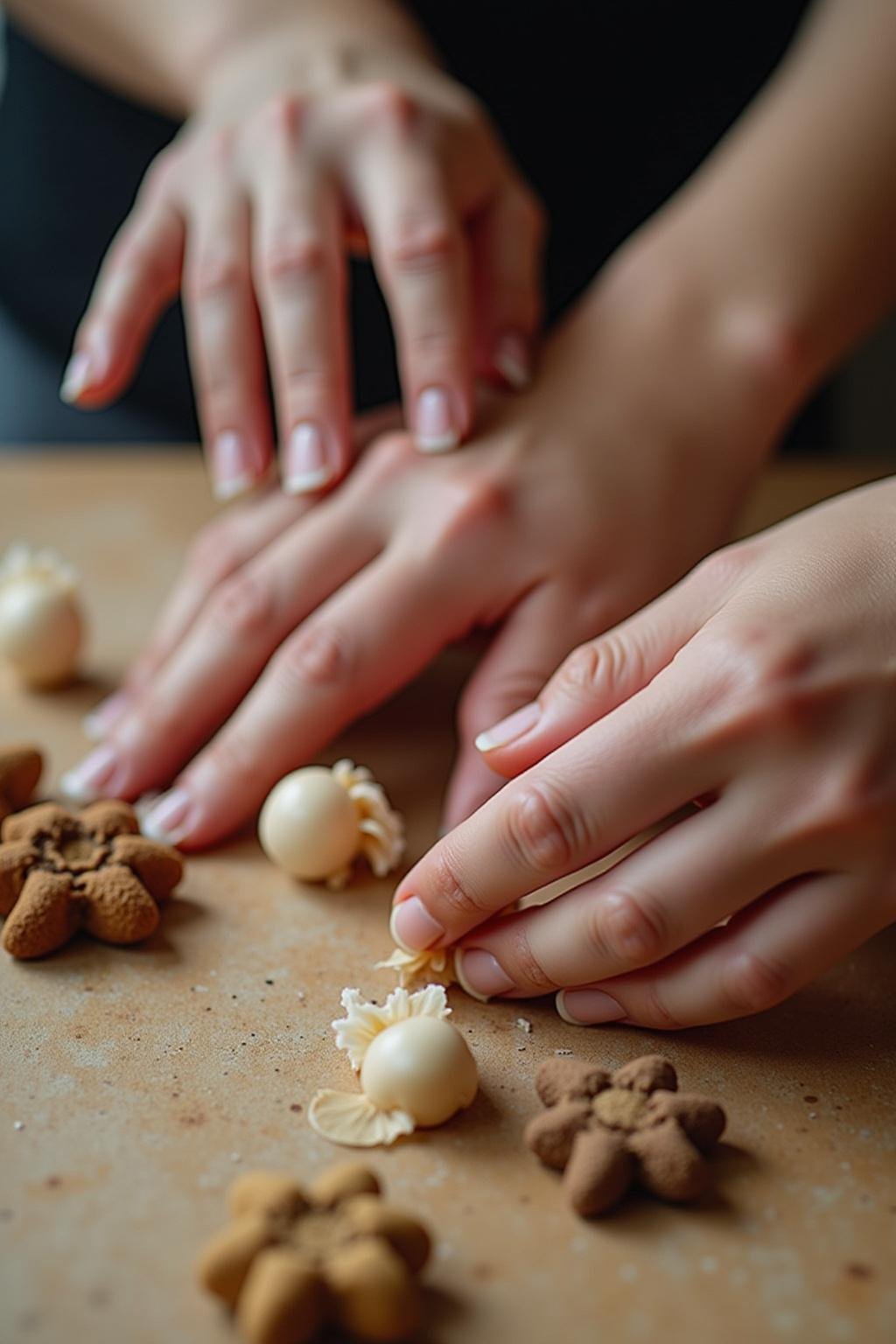 Hands exploring various textures as part of sensate focus exercises to enhance sensory awareness