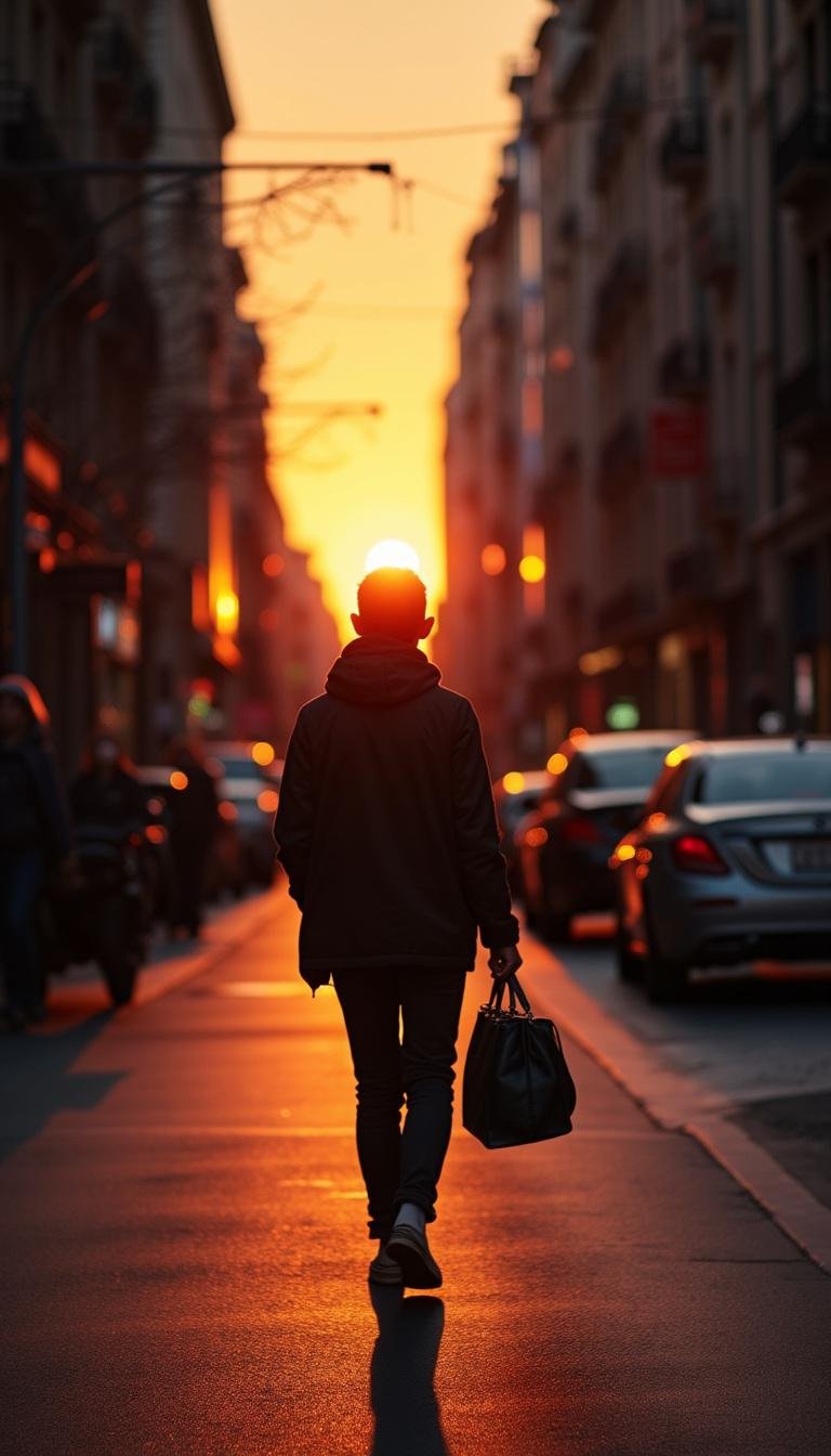 Person walking alone on a city street at sunset, illustrating loneliness and letting go of a friendship