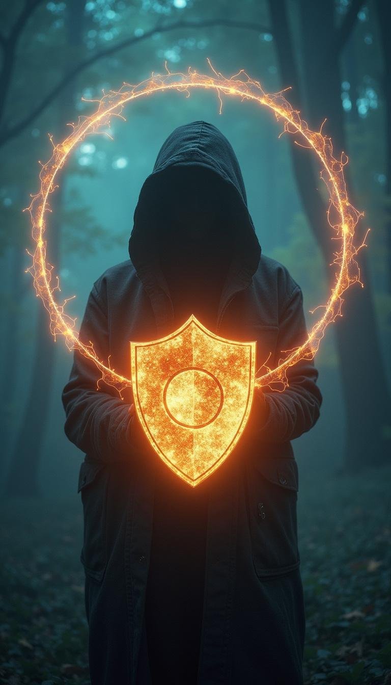 Person with a shield symbolizing emotional protection and boundary setting against draining influences