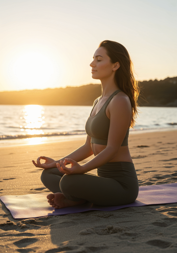 A woman practicing meditation outdoors to symbolize healing the mother wound and finding inner peace