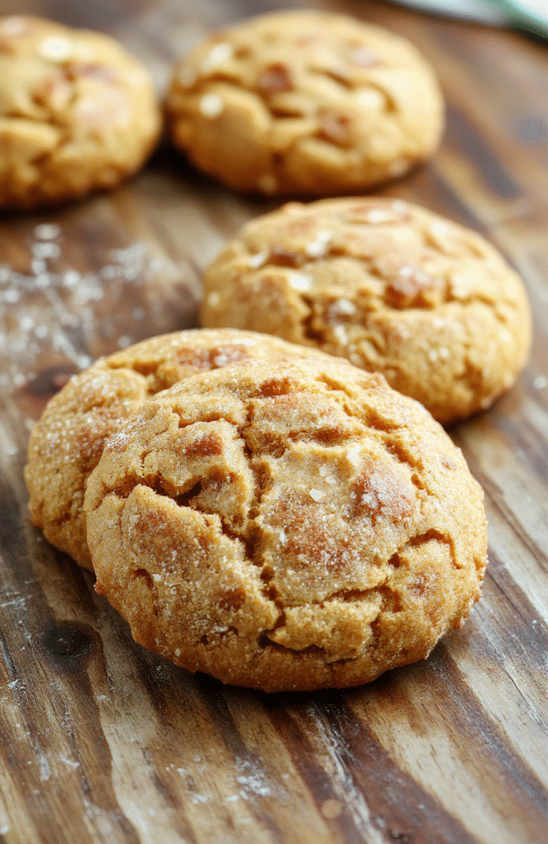 A close-up of warm, freshly baked chewy pumpkin snickerdoodles coated in cinnamon sugar, stacked on a rustic wooden platter with hints of fall spices and a sprinkle of cinnamon on top, natural soft lighting highlighting their golden-brown color and textured surface.