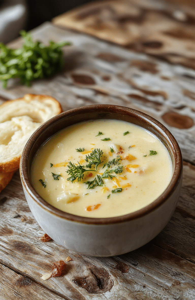 A vibrant bowl of creamy broccoli cheddar potato soup garnished with shredded cheese and chopped green onions, served on a rustic wooden table with a spoon resting beside it. The smooth soup showcases a rich, golden color with bits of broccoli and melted cheese visible, styled for a cozy, inviting look.