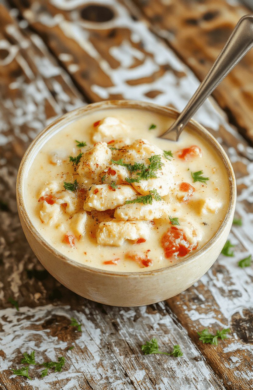 A warm bowl of creamy white chicken chili topped with shredded cheese, cilantro, and a dollop of sour cream, served on a rustic wooden table with fresh ingredients around, showcasing a thick, hearty texture and inviting presentation.