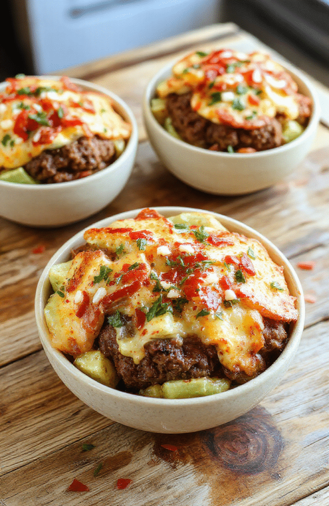 Colorful burger bowls featuring layers of fresh lettuce, ripe tomatoes, grilled chicken, and quinoa, artistically arranged in a rustic bowl, with vibrant greens, reds, and golden tones, styled simply with a hint of herbs for a fresh look.