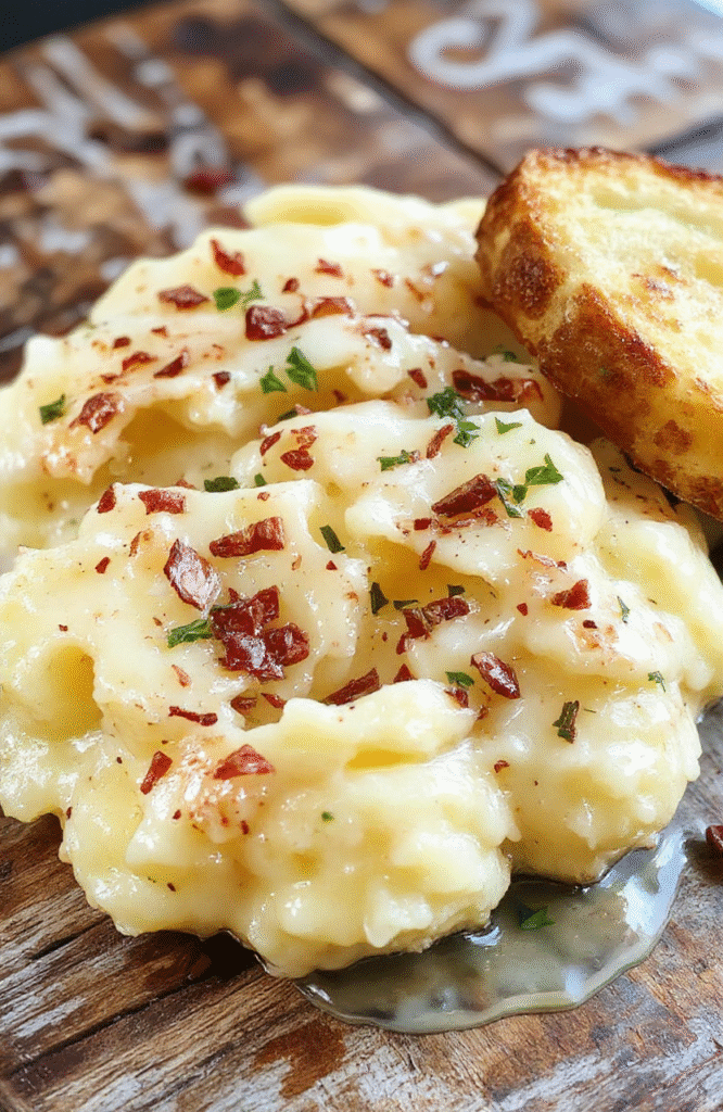 A beautifully styled bowl of creamy baked mashed potatoes topped with melted butter and fresh herbs, surrounded by smooth, fluffy potato mash with a golden crust, garnished with a sprinkle of parsley on a rustic wooden table, with natural lighting highlighting the textures and inviting colors.