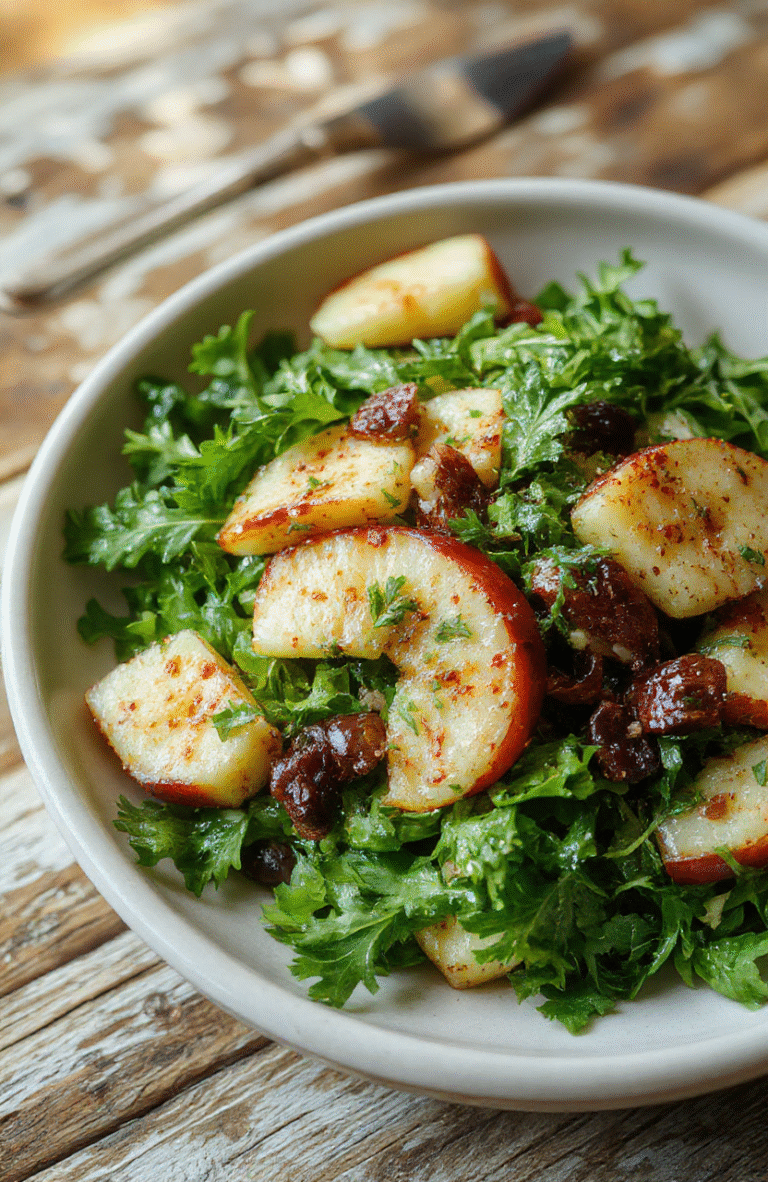 A vibrant salad featuring bright green arugula leaves topped with thinly sliced red apples, sprinkled with walnuts and crumbled feta cheese, arranged neatly on a white plate with a light vinaigrette drizzle, styled simply with a rustic wooden table background for a fresh, inviting look.