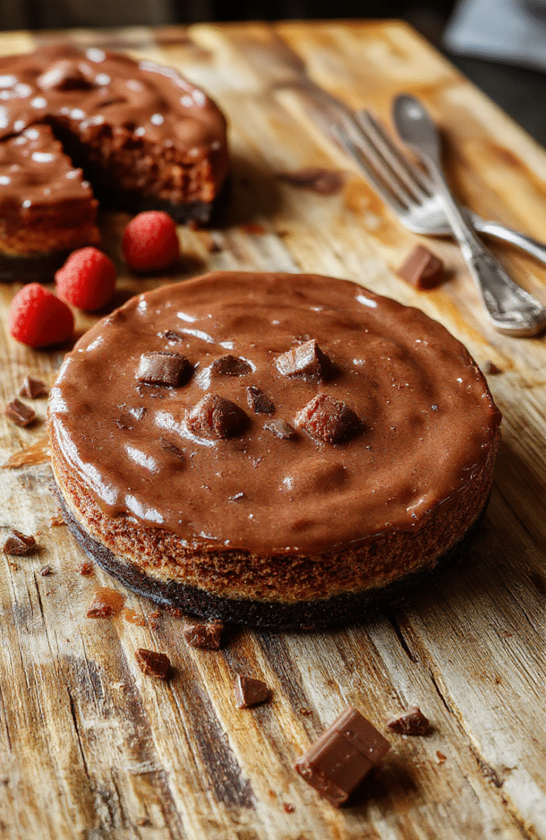 A luscious slice of German chocolate cheesecake on a rustic white plate, topped with a drizzle of chocolate ganache and sprinkled with toasted coconut and pecans. The creamy cheesecake reveals layers of rich chocolate and sweet coconut filling, with a crumbly graham cracker crust at the base. The presentation is styled on a natural wooden surface with soft, inviting lighting emphasizing the texture and decadence of the dessert.