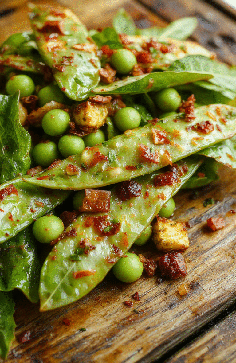 A vibrant plate of bright green peas garnished with fresh herbs on a rustic wooden table, styled simply for a cozy holiday vibe.