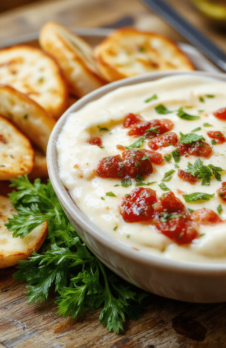 A vibrant plate of colorful bruschetta dip featuring diced tomatoes, fresh basil, and melted mozzarella on toasted baguette slices, arranged neatly on a white ceramic platter garnished with olive oil and herbs, with a rustic wooden background.