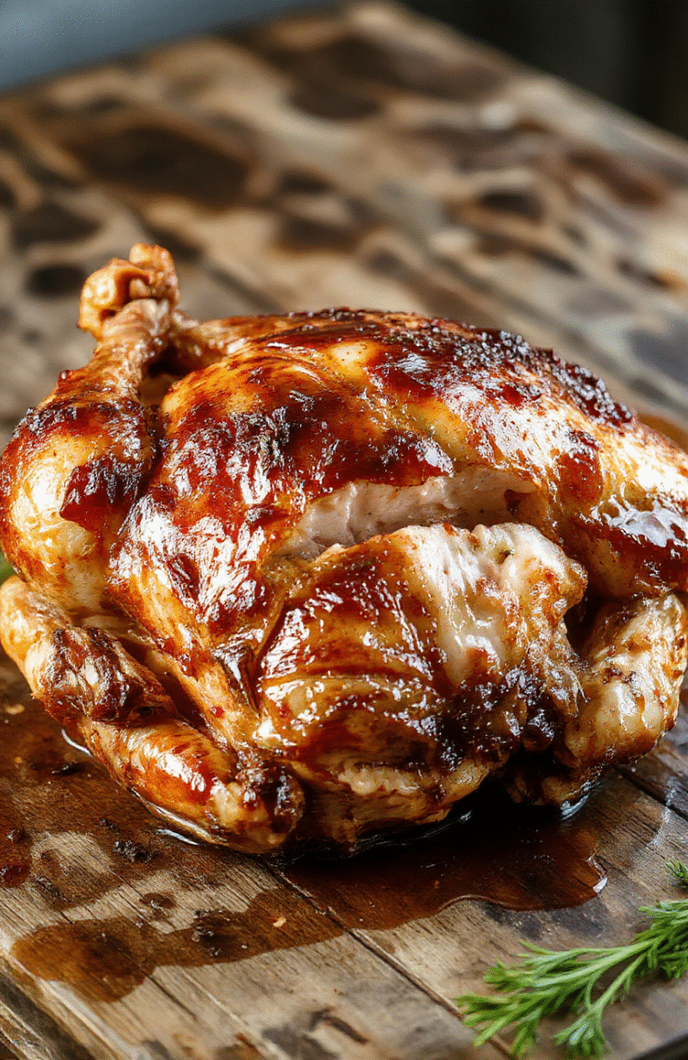 A beautifully roasted turkey with golden crispy skin, garnished with fresh rosemary and lemon slices, presented on a rustic wooden platter with seasonal greens and cherry tomatoes, textured skin and tender meat visible, styled for an elegant holiday feast.